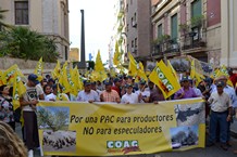 Los productores portando la pancarta principal