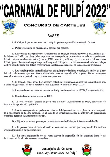 Cartel Bases Concurso de Carteles Carnaval Pulpi 2022