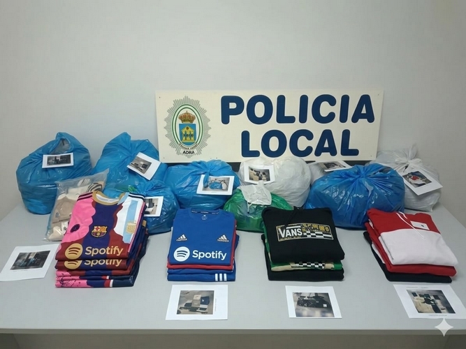 260320 La Policía Local de Adra interviene más de 480 prendas presuntamente falsificadas de venta ambulante ilegal